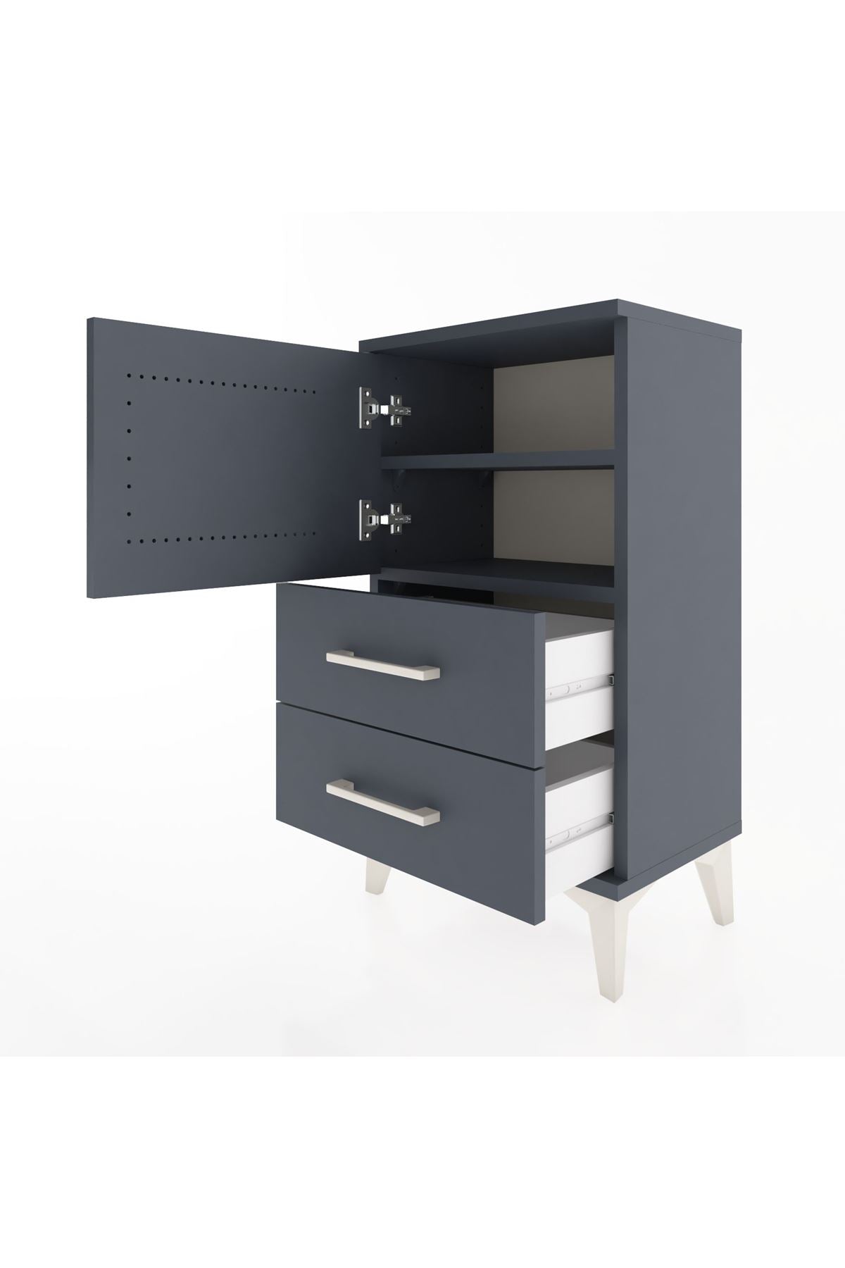 Arges Komodin 2 Raflı 2 Çekmeceli Tek Kapaklı 44x30x80 Antrasit-Antrasit