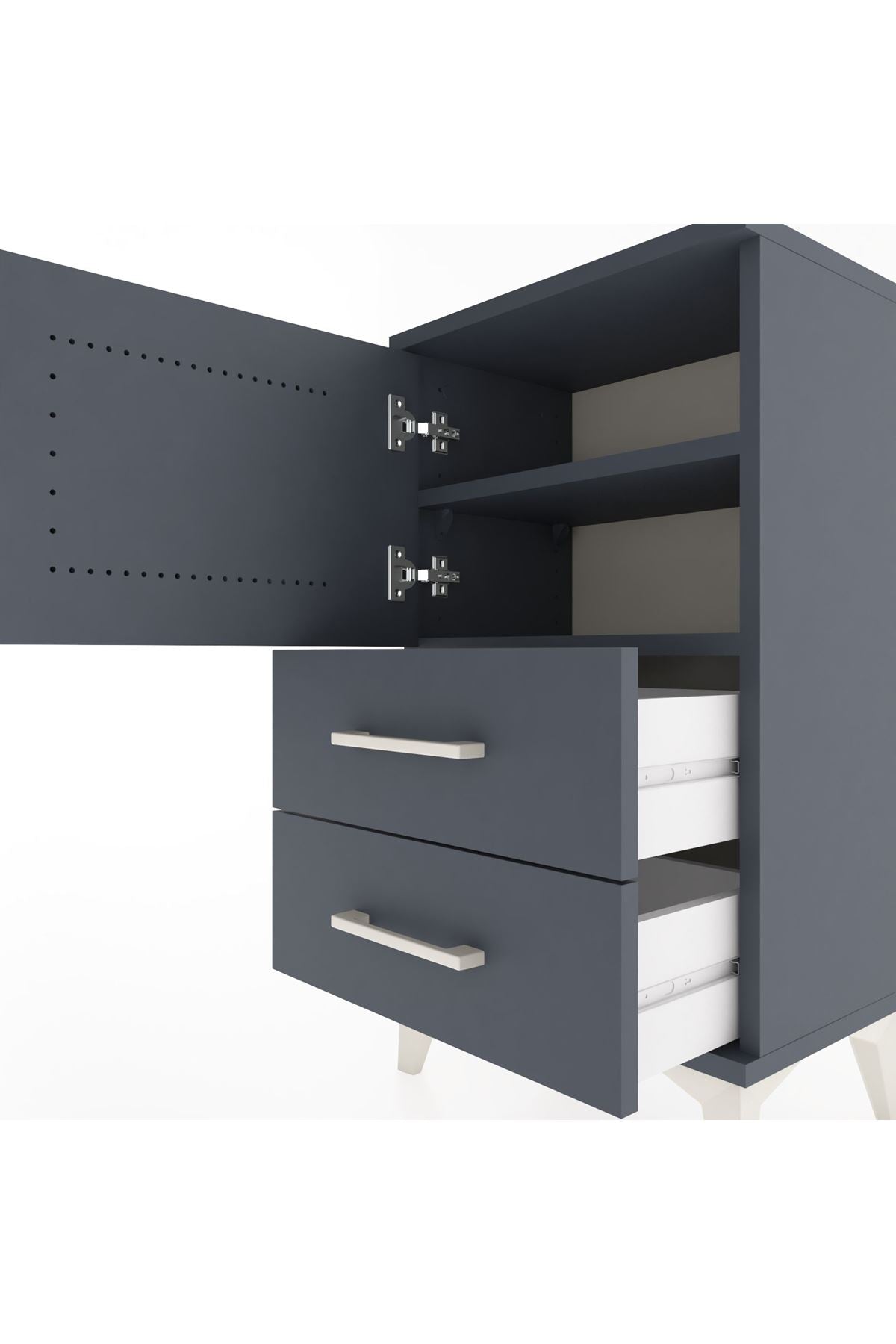 Arges Komodin 2 Raflı 2 Çekmeceli Tek Kapaklı 44x30x80 Antrasit-Antrasit