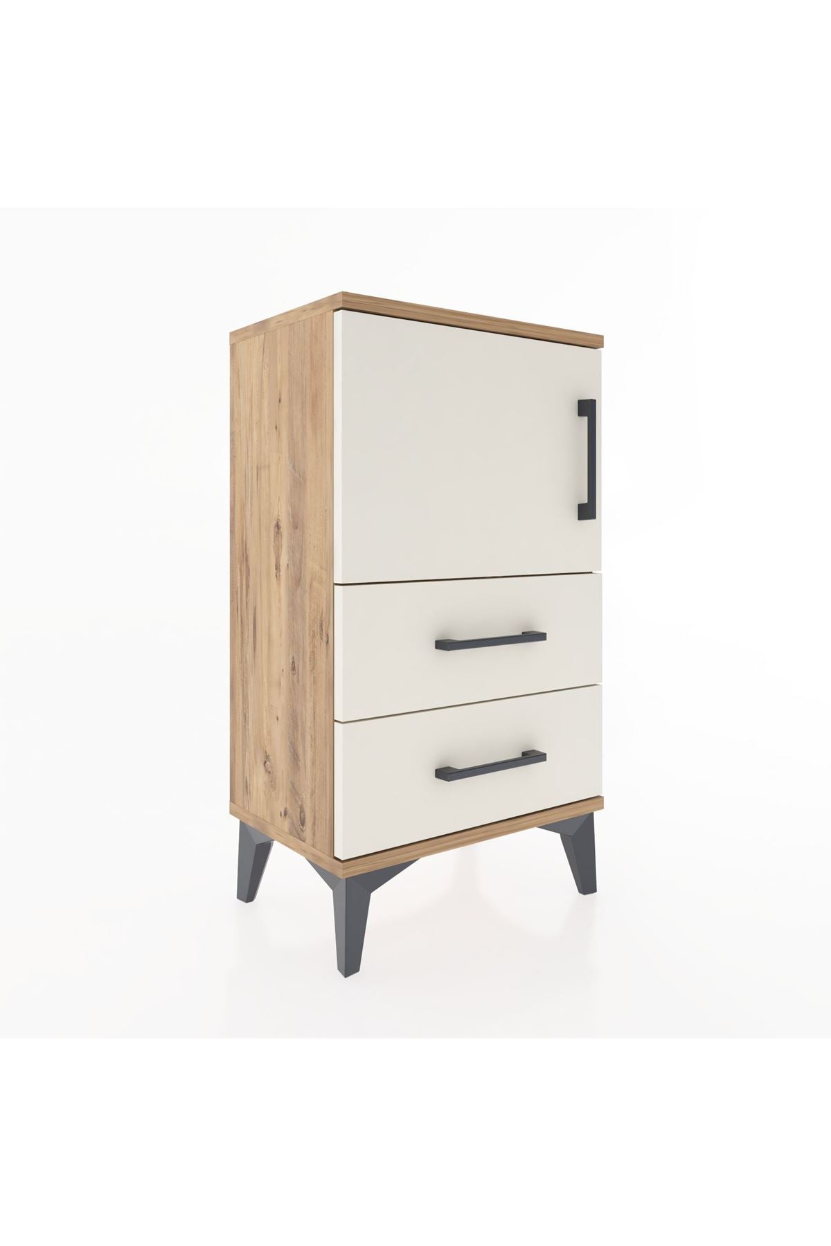 Arges Komodin 2 Raflı 2 Çekmeceli Tek Kapaklı 44x30x80 Çam-Aytaşı