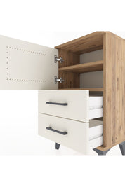 Arges Komodin 2 Raflı 2 Çekmeceli Tek Kapaklı 44x30x80 Çam-Aytaşı