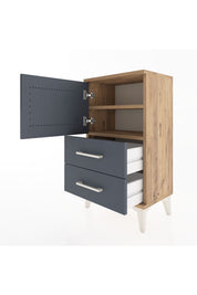 Arges Komodin 2 Raflı 2 Çekmeceli Tek Kapaklı 44x30x80 Çam-Antrasit