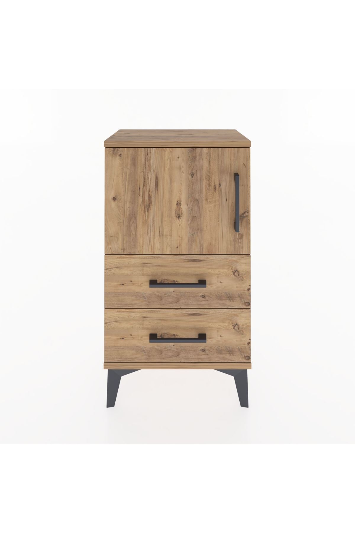 Arges Komodin 2 Raflı 2 Çekmeceli Tek Kapaklı 44x30x80 Çam-Çam