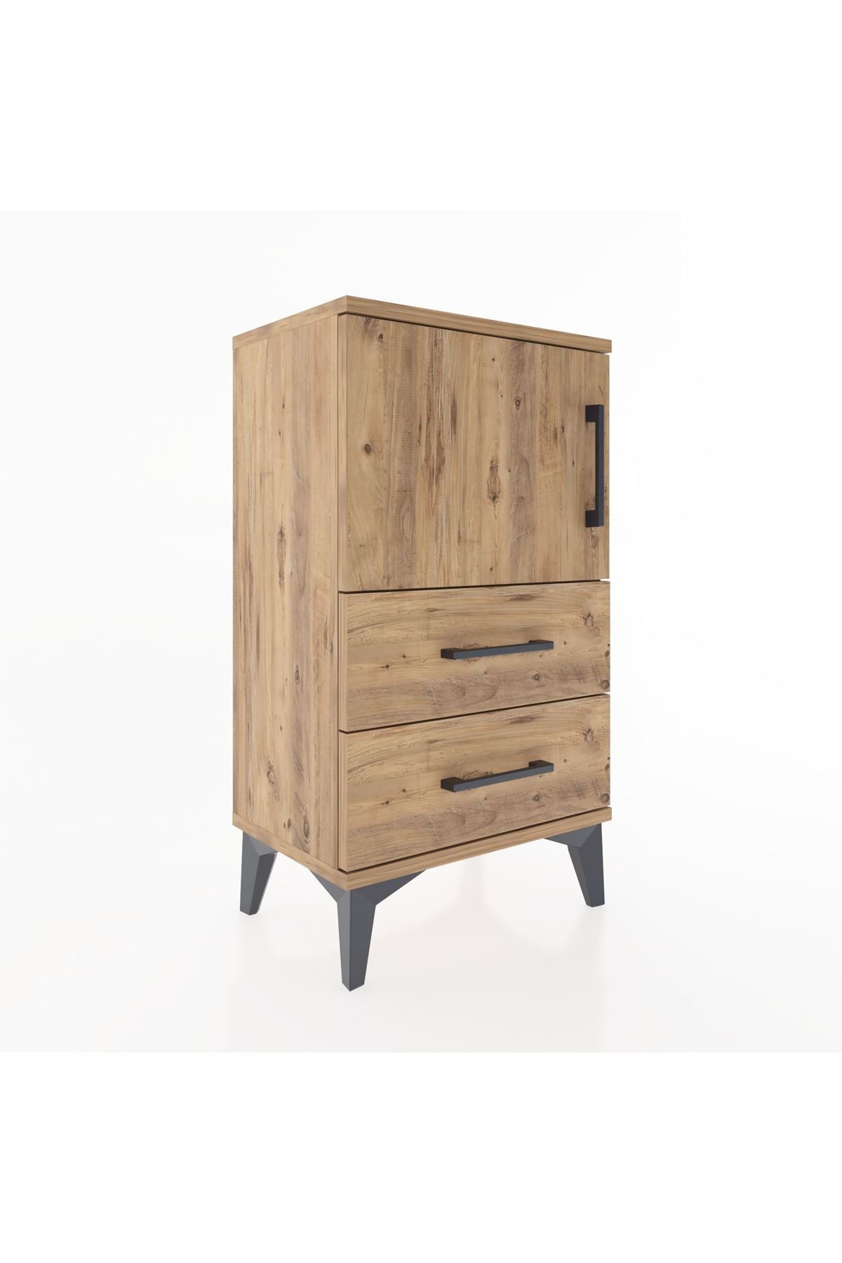 Arges Komodin 2 Raflı 2 Çekmeceli Tek Kapaklı 44x30x80 Çam-Çam