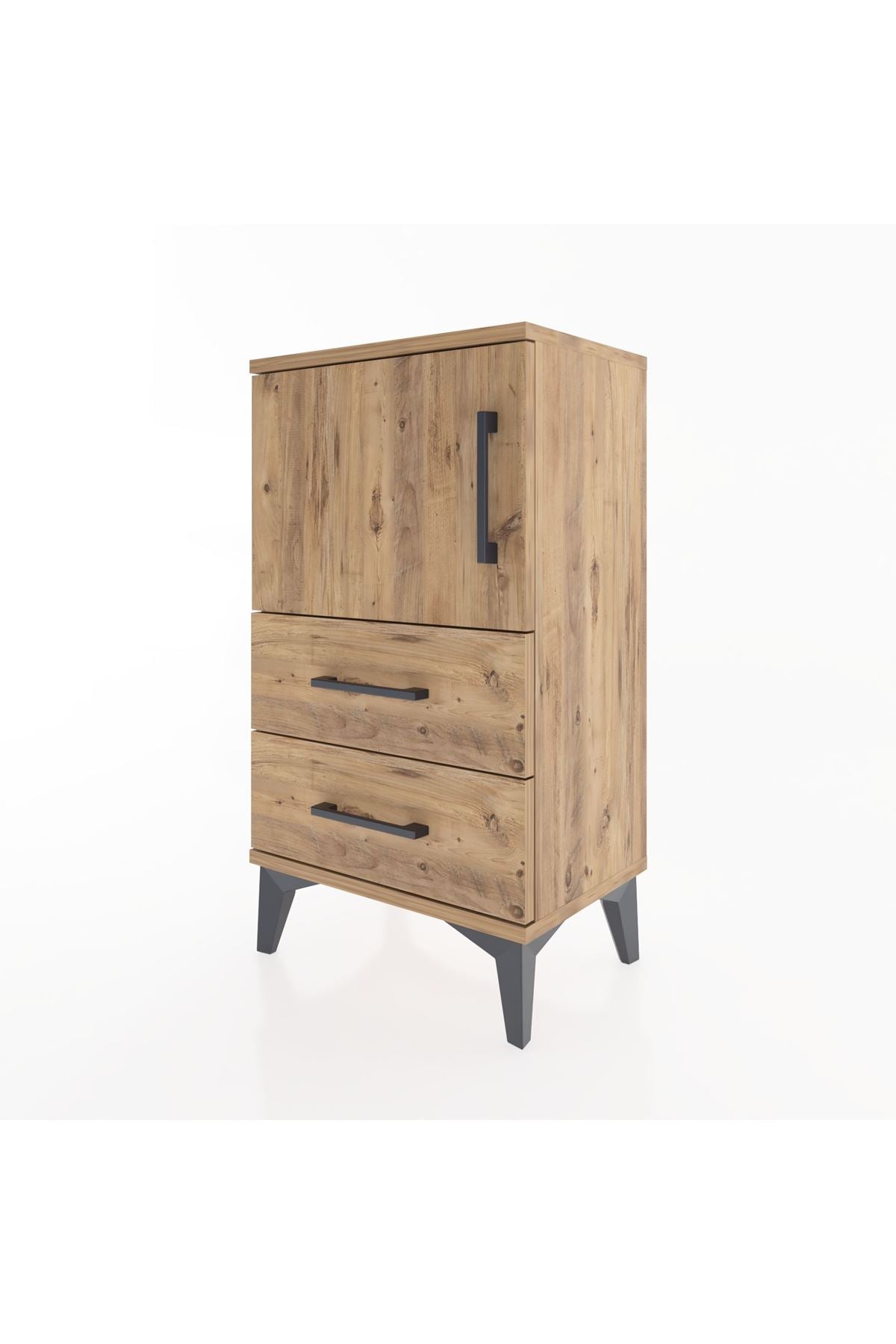 Arges Komodin 2 Raflı 2 Çekmeceli Tek Kapaklı 44x30x80 Çam-Çam