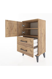 Arges Komodin 2 Raflı 2 Çekmeceli Tek Kapaklı 44x30x80 Çam-Çam