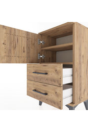 Arges Komodin 2 Raflı 2 Çekmeceli Tek Kapaklı 44x30x80 Çam-Çam