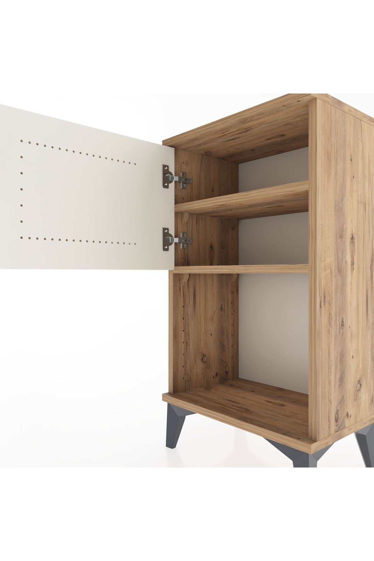 Arges Komodin 2 Raflı Tek Kapaklı 44x30x80 Çam-Aytaşı