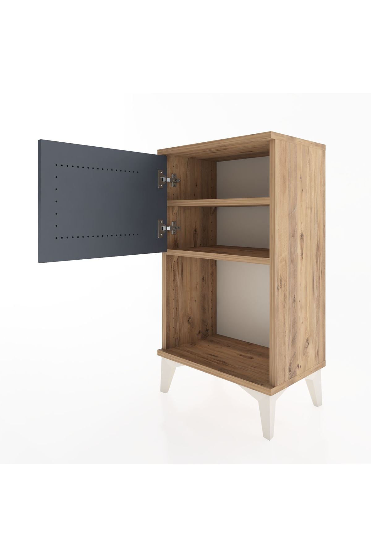 Arges Komodin 2 Raflı Tek Kapaklı 44x30x80 Çam-Antrasit