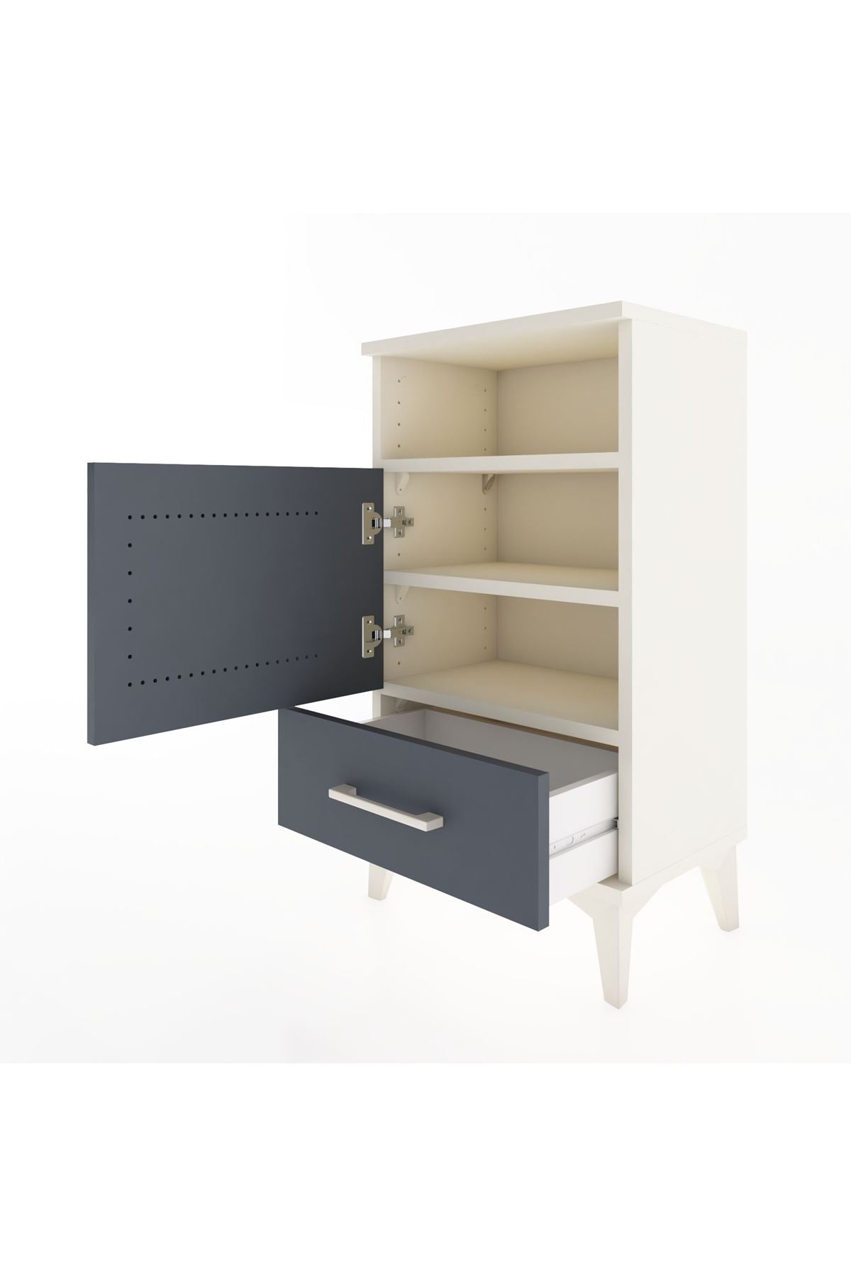 Arges Komodin 3 Raflı Tek Kapaklı 44x30x80 Aytaşı-Antrasit