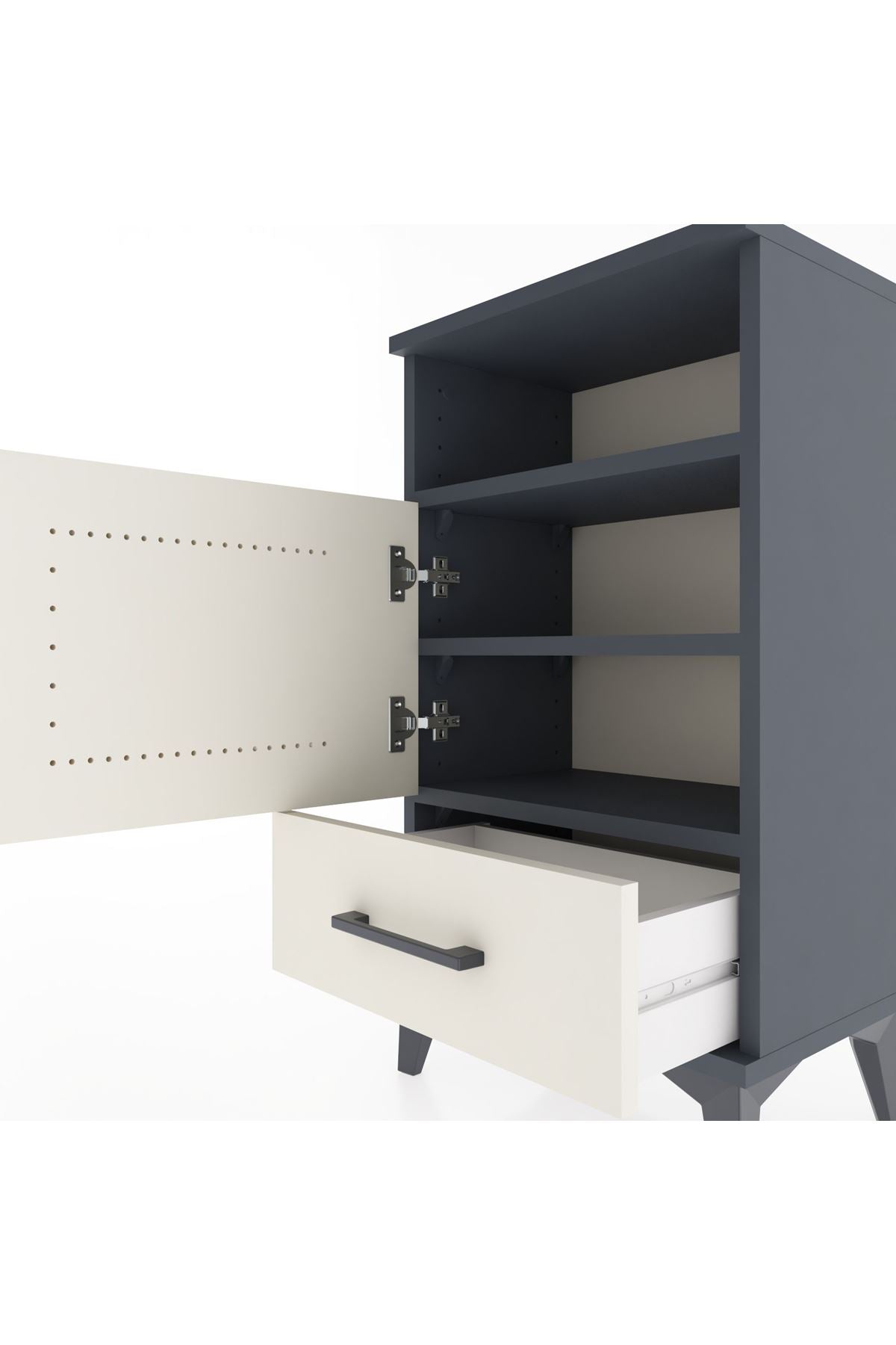 Arges Komodin 3 Raflı Tek Kapaklı 44x30x80 Antrasit-Aytaşı