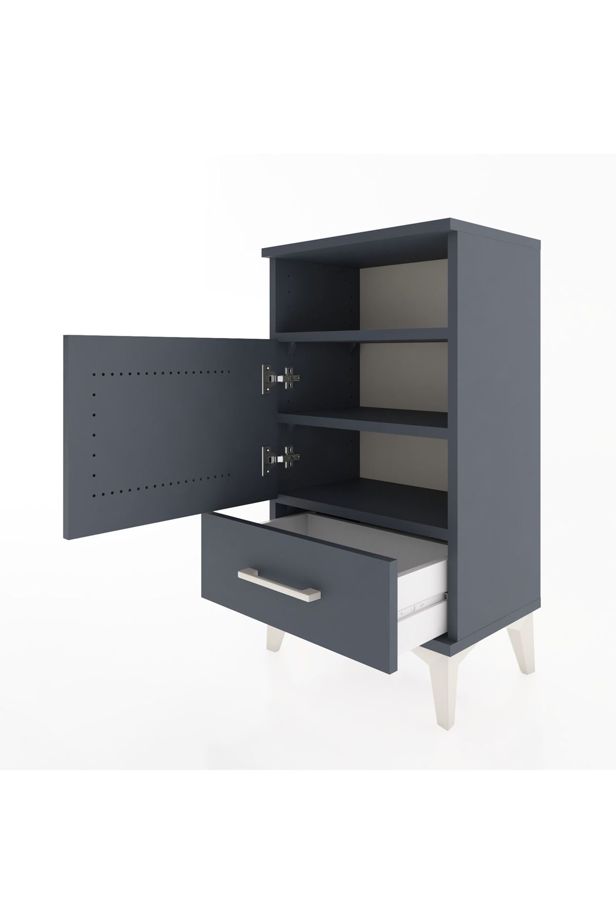 Arges Komodin 3 Raflı Tek Kapaklı 44x30x80 Antrasit-Antrasit