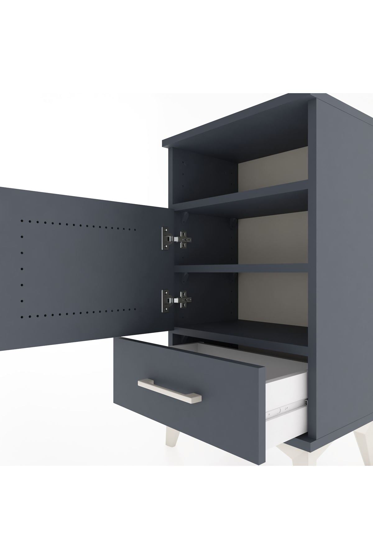 Arges Komodin 3 Raflı Tek Kapaklı 44x30x80 Antrasit-Antrasit