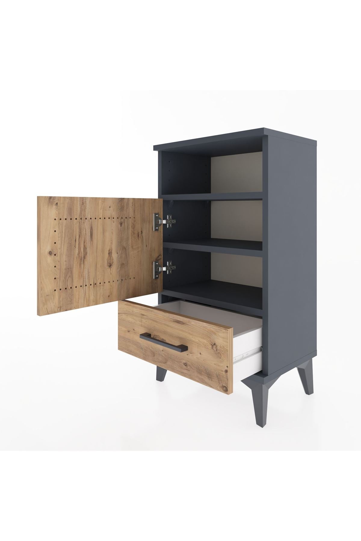 Arges Komodin 3 Raflı Tek Kapaklı 44x30x80 Antrasit-Çam