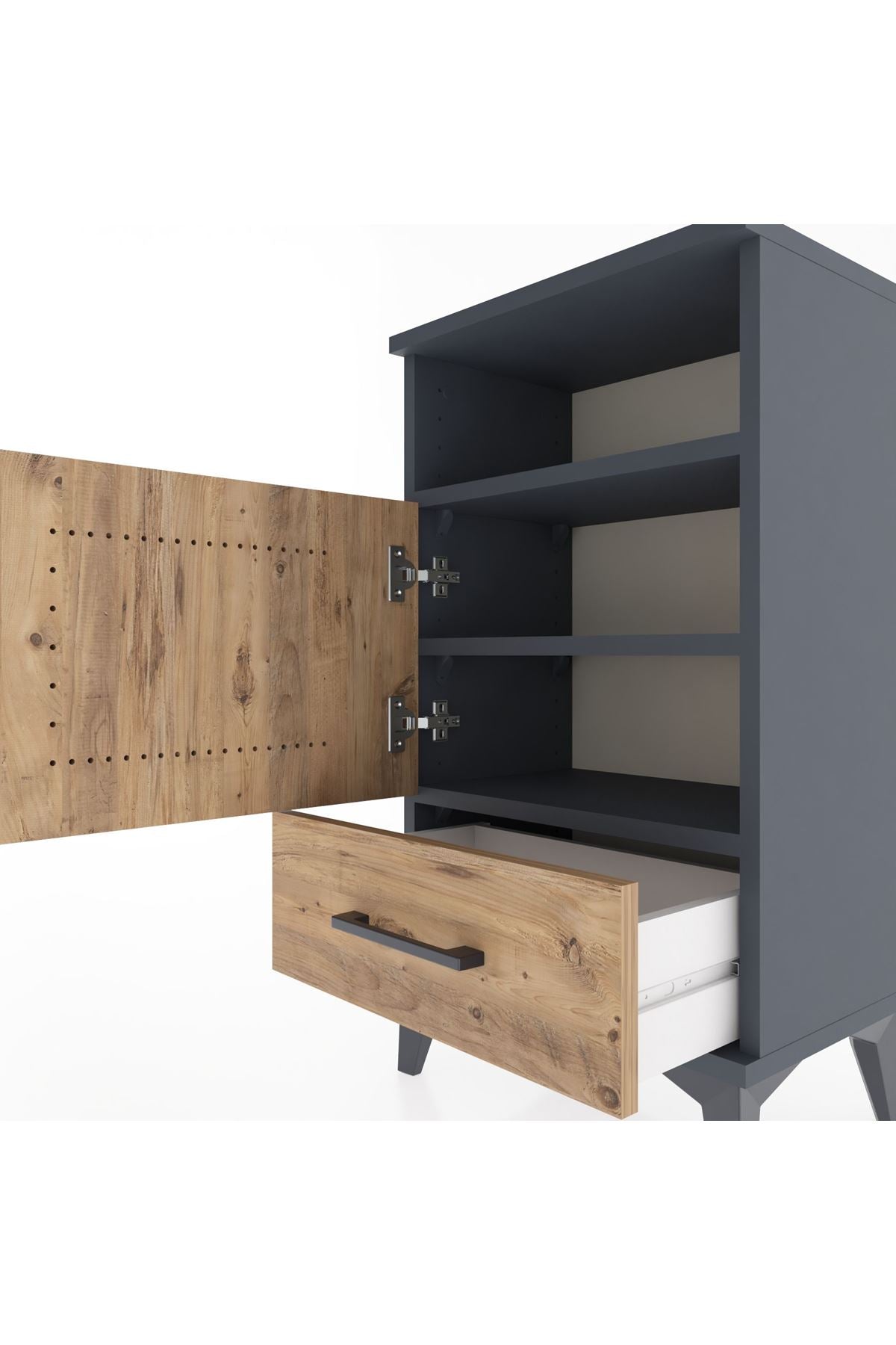 Arges Komodin 3 Raflı Tek Kapaklı 44x30x80 Antrasit-Çam