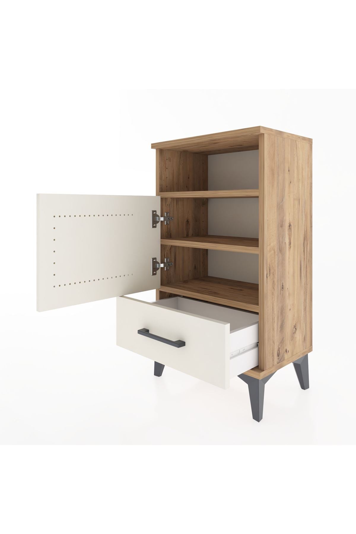 Arges Komodin 3 Raflı Tek Kapaklı 44x30x80 Çam-Aytaşı