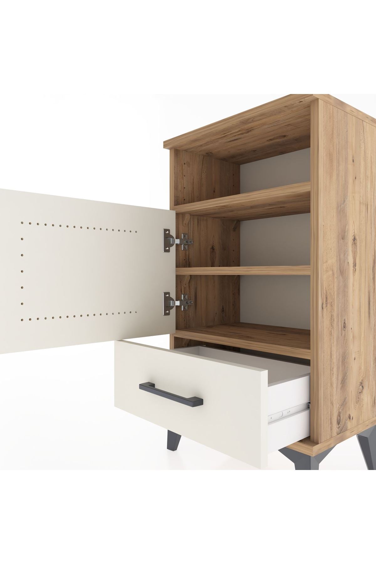 Arges Komodin 3 Raflı Tek Kapaklı 44x30x80 Çam-Aytaşı