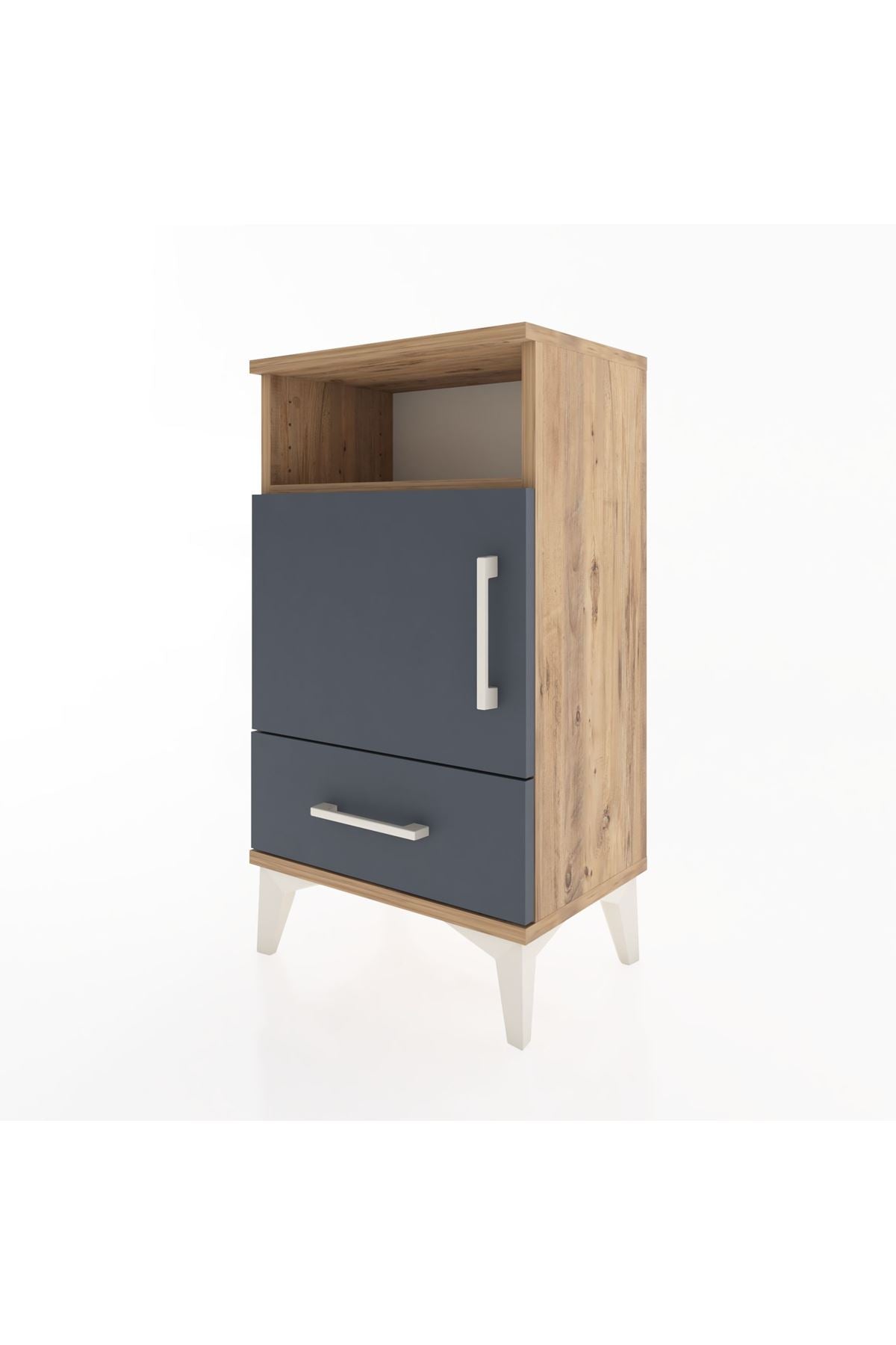 Arges Komodin 3 Raflı Tek Kapaklı 44x30x80 Çam-Antrasit