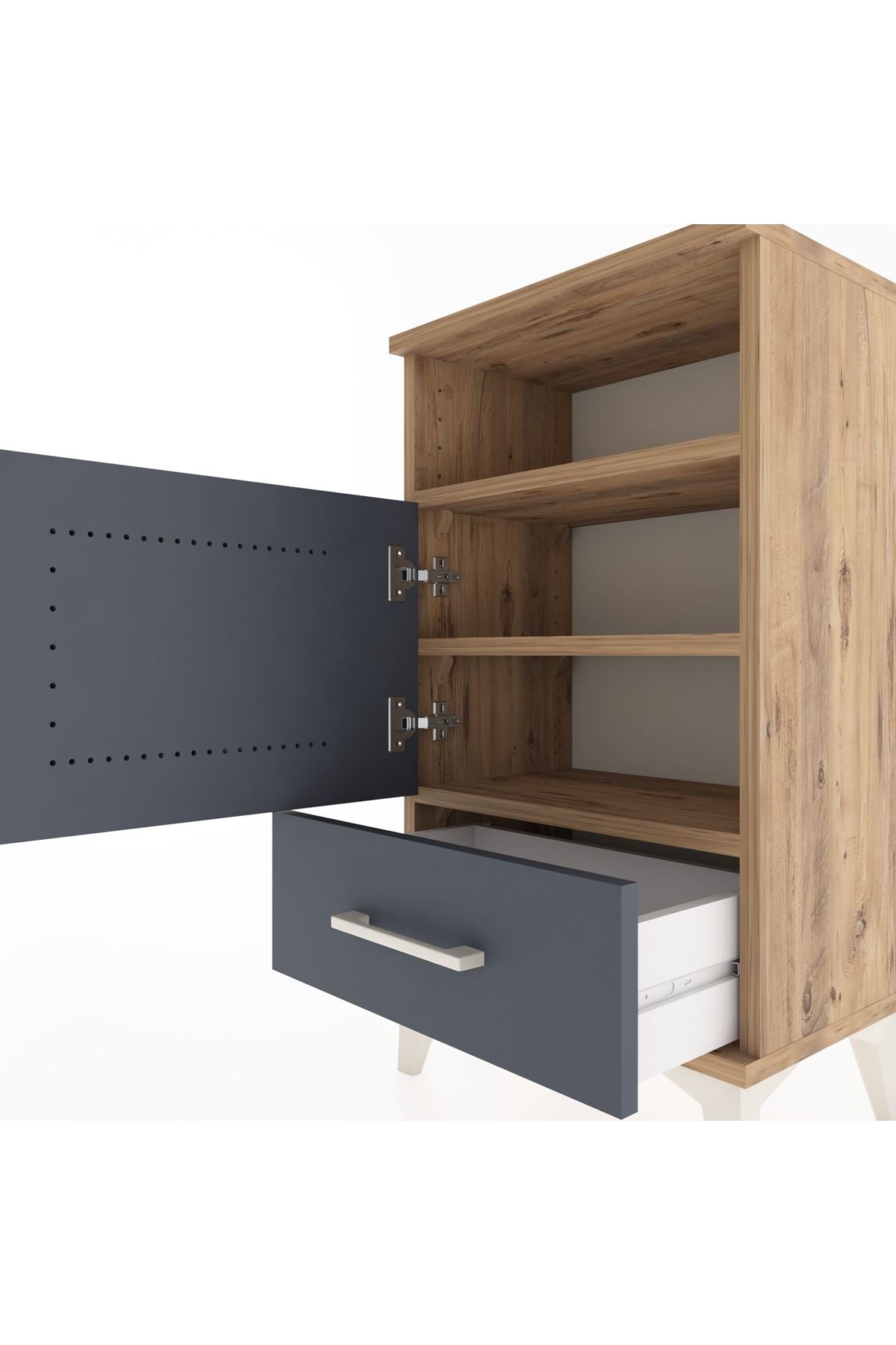 Arges Komodin 3 Raflı Tek Kapaklı 44x30x80 Çam-Antrasit