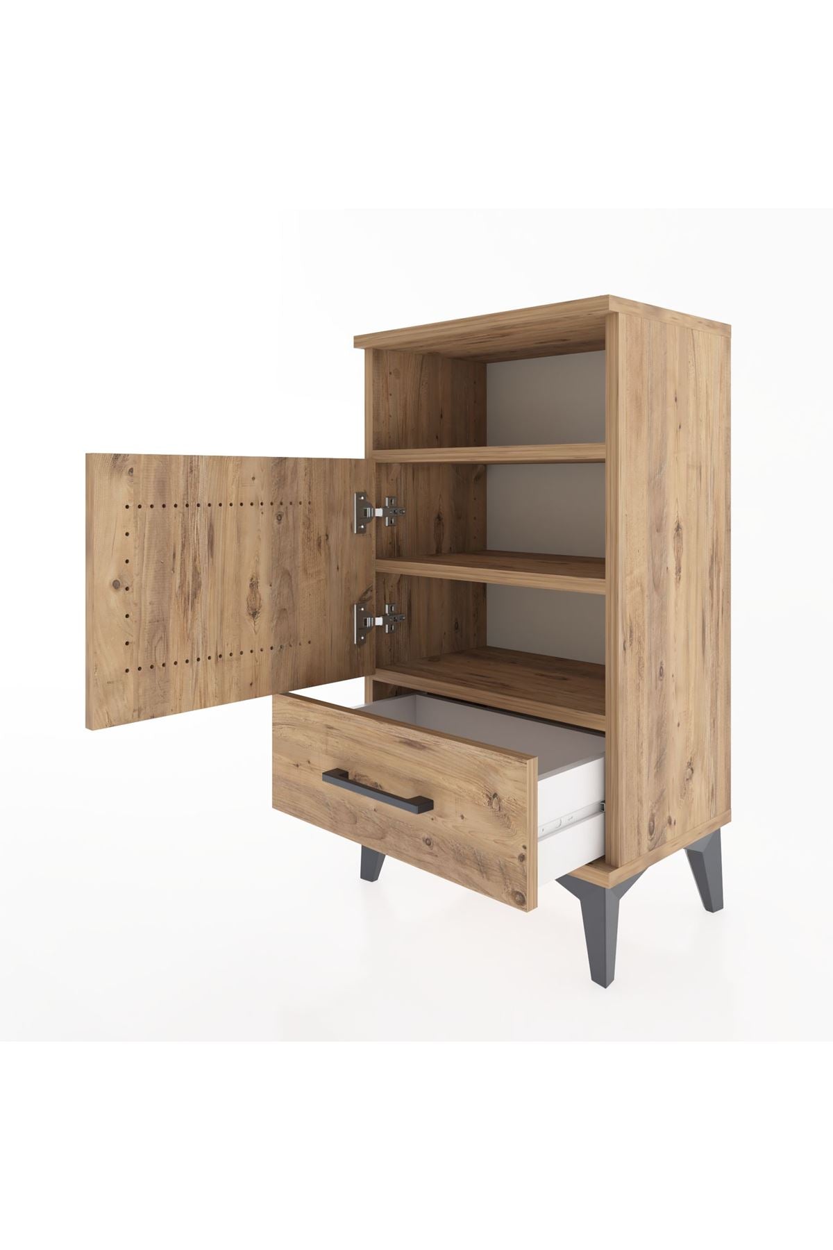 Arges Komodin 3 Raflı Tek Kapaklı 44x30x80 Çam-Çam