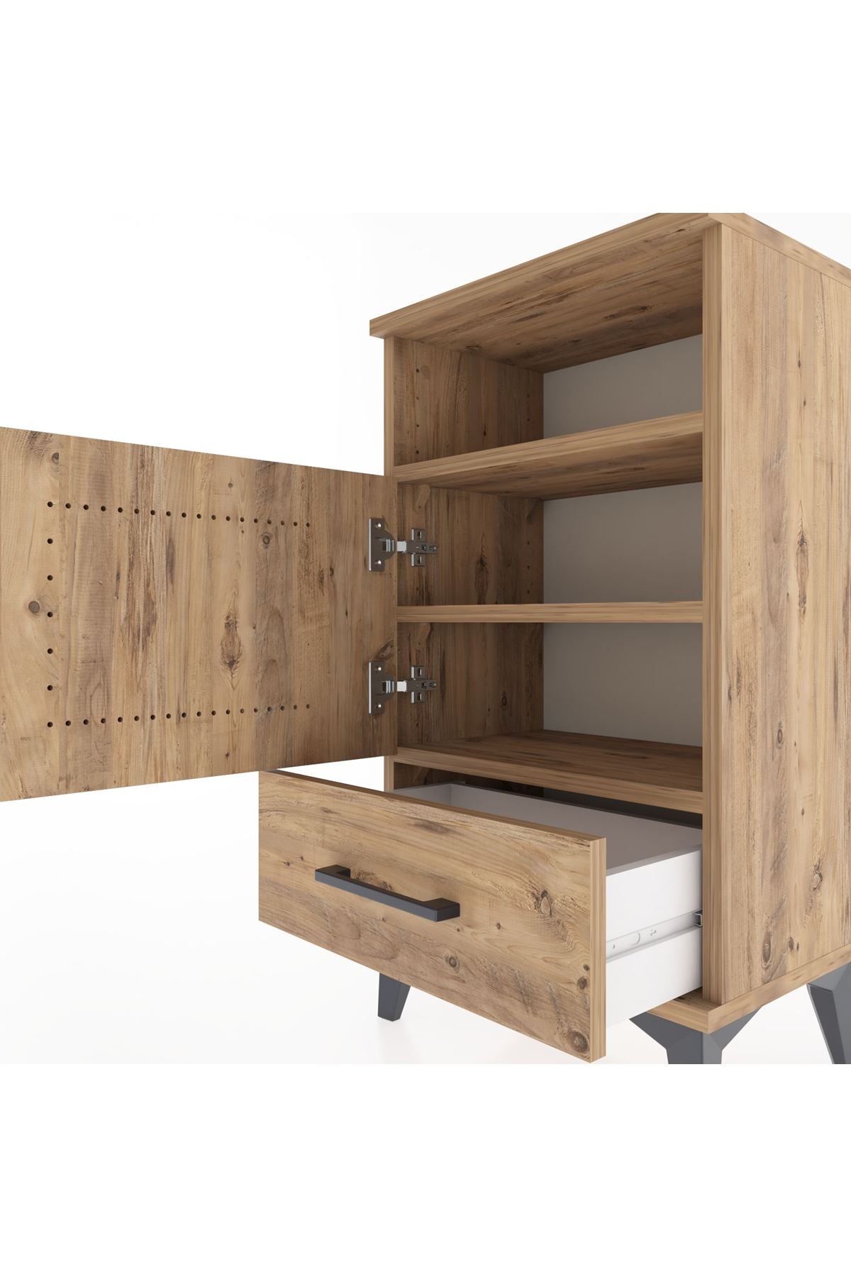 Arges Komodin 3 Raflı Tek Kapaklı 44x30x80 Çam-Çam