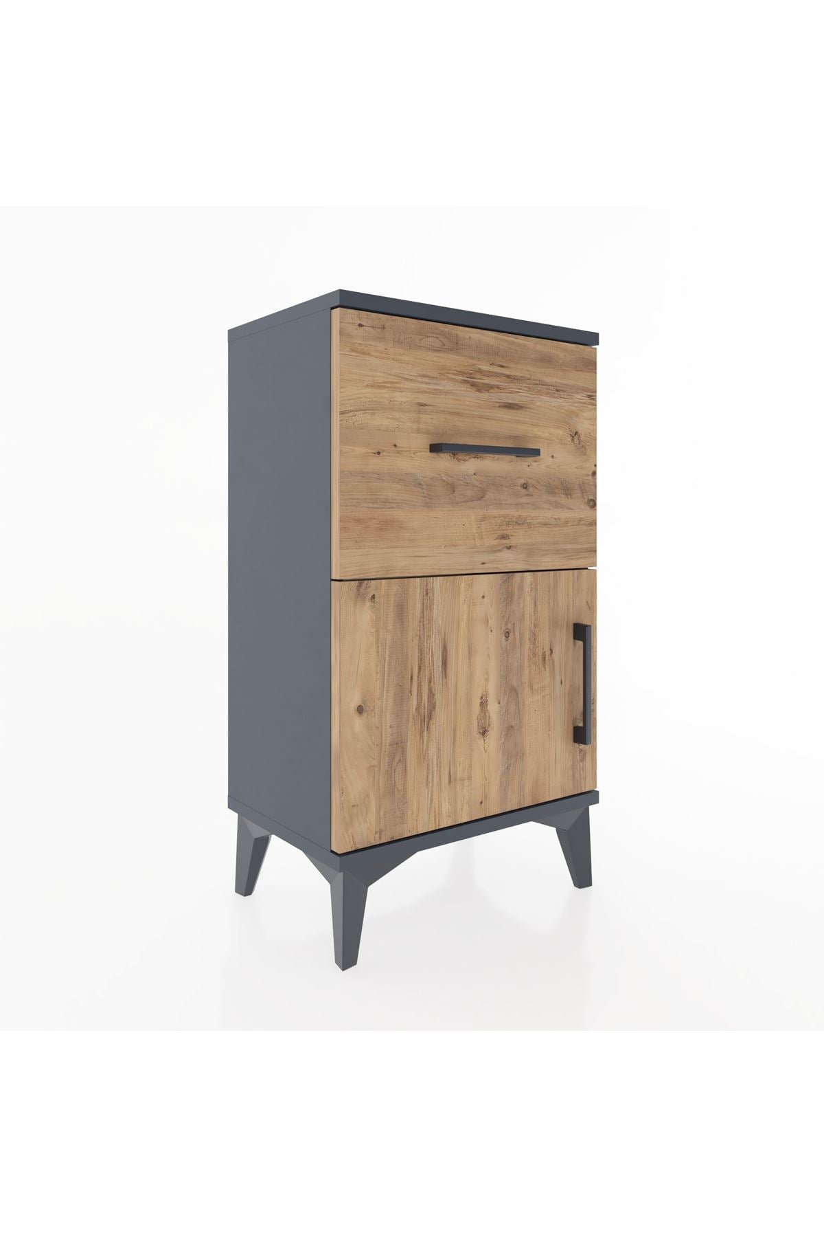 Arges Komodin Tek Raflı Tek Çekmeceli Tek Kapaklı 44x30x80 Antrasit-Çam