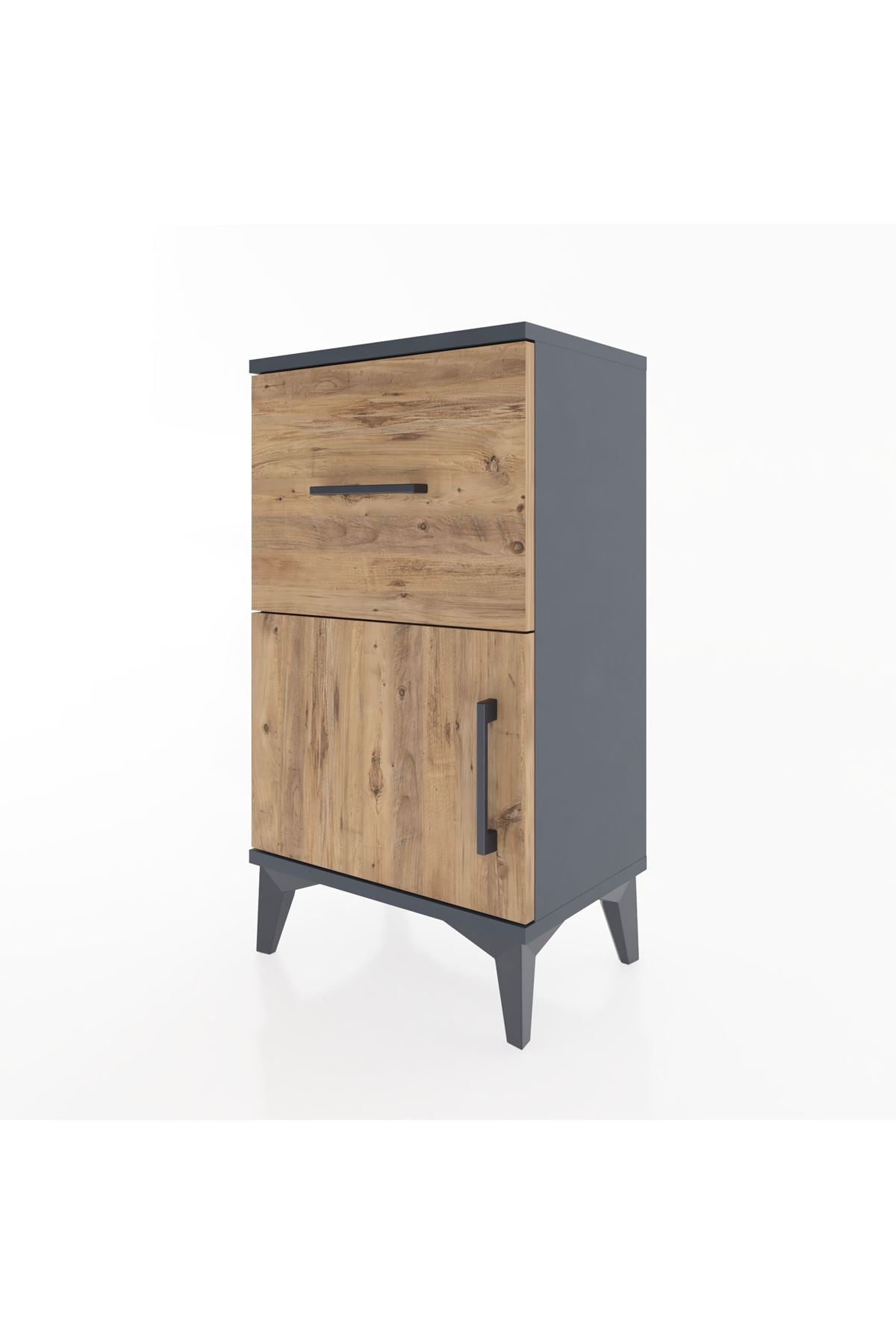 Arges Komodin Tek Raflı Tek Çekmeceli Tek Kapaklı 44x30x80 Antrasit-Çam