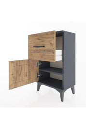 Arges Komodin Tek Raflı Tek Çekmeceli Tek Kapaklı 44x30x80 Antrasit-Çam