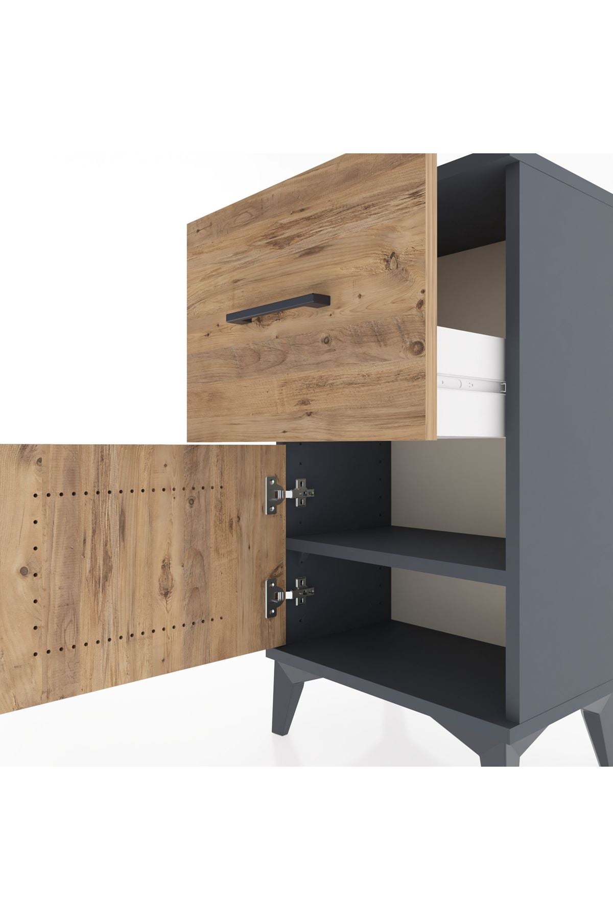 Arges Komodin Tek Raflı Tek Çekmeceli Tek Kapaklı 44x30x80 Antrasit-Çam