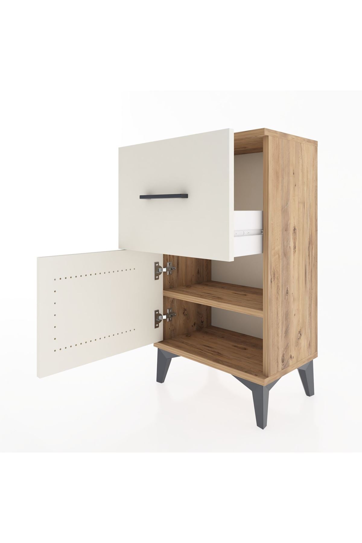 Arges Komodin Tek Raflı Tek Çekmeceli Tek Kapaklı 44x30x80 Çam-Aytaşı