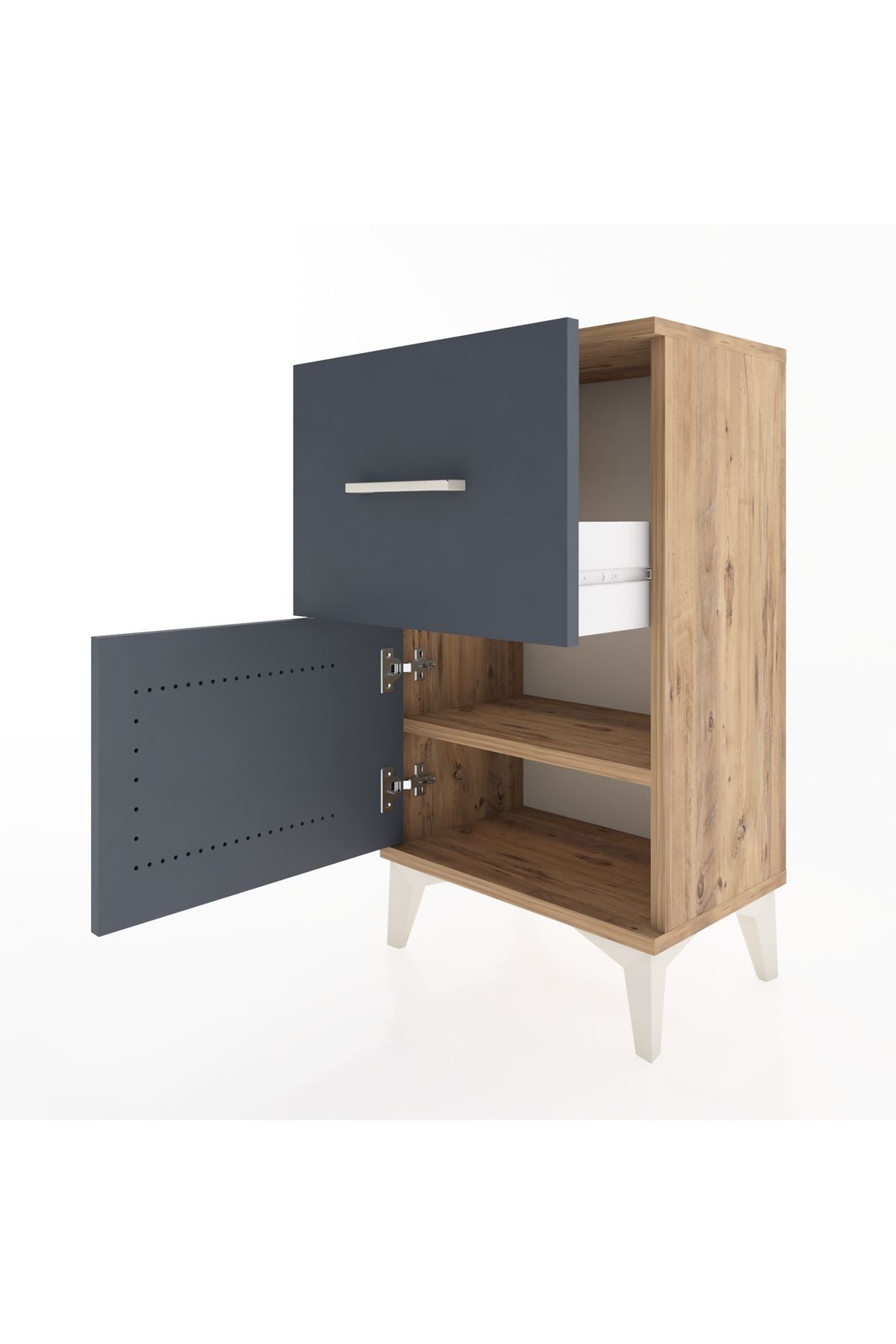 Arges Komodin Tek Raflı Tek Çekmeceli Tek Kapaklı 44x30x80 Çam-Antrasit