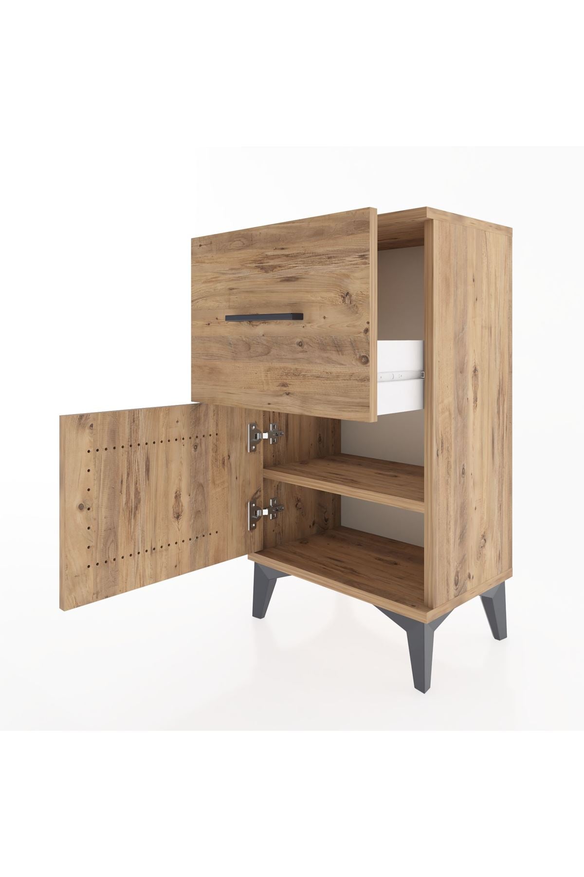 Arges Komodin Tek Raflı Tek Çekmeceli Tek Kapaklı 44x30x80 Çam-Çam