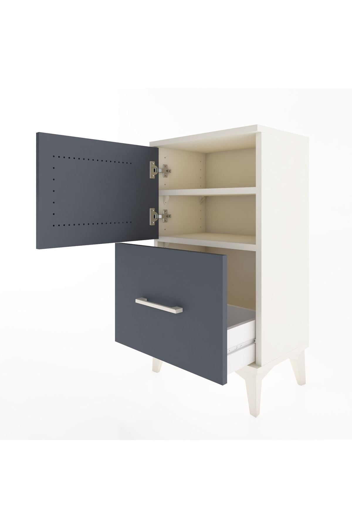 Arges Komodin 2 Raflı Tek Çekmeceli Tek Kapaklı 44x30x80 Aytaşı-Antrasit