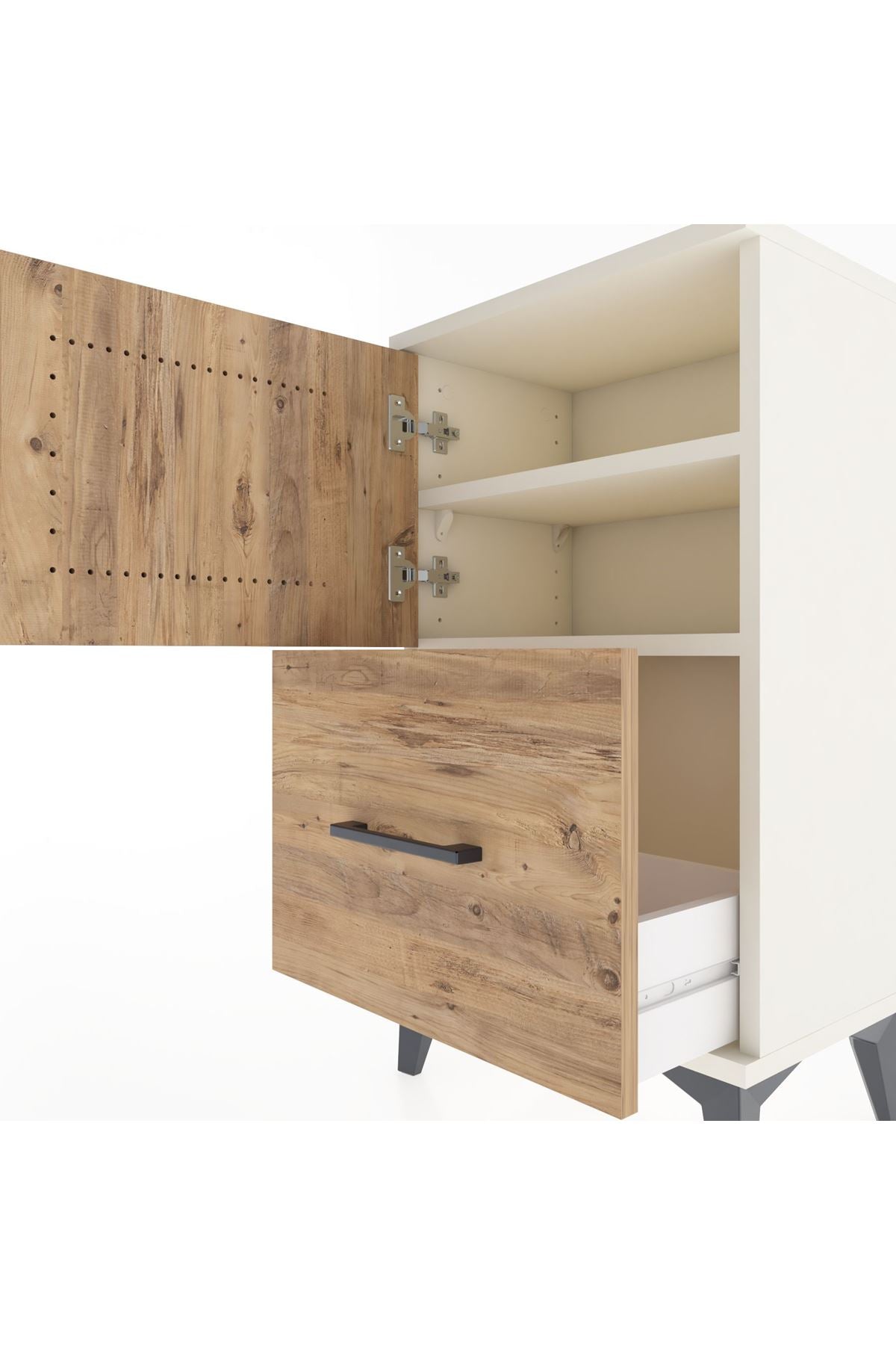 Arges Komodin 2 Raflı Tek Çekmeceli Tek Kapaklı 44x30x80 Aytaşı-Çam