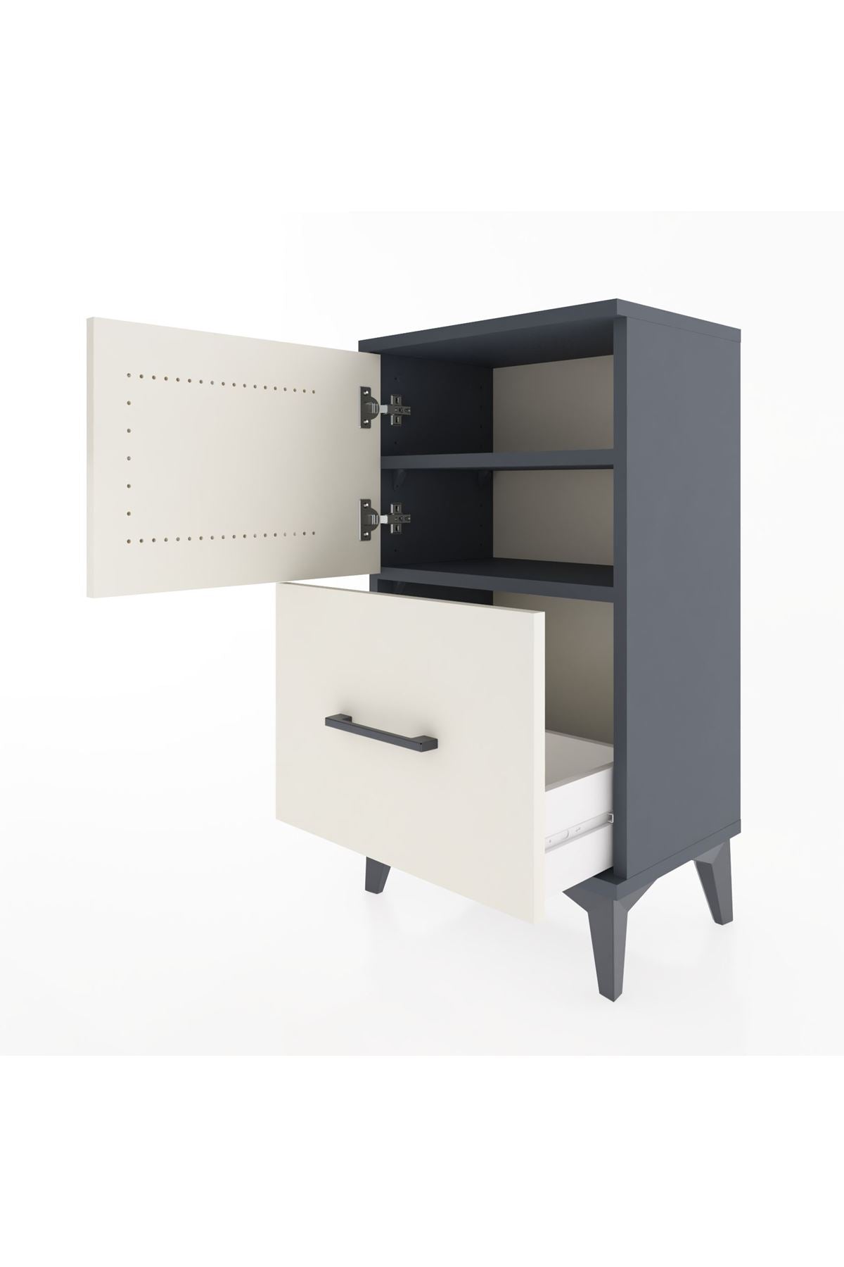 Arges Komodin 2 Raflı Tek Çekmeceli Tek Kapaklı 44x30x80 Antrasit-Aytaşı