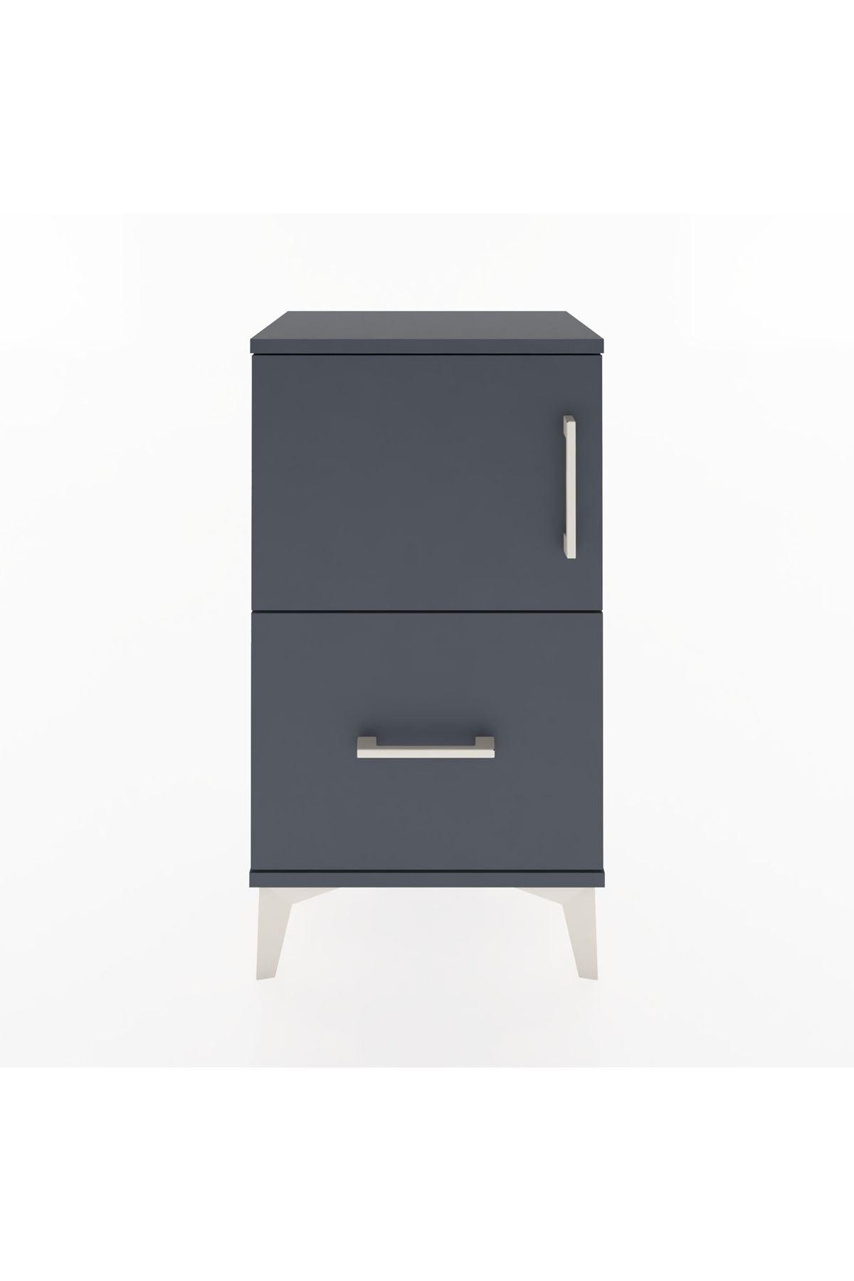 Arges Komodin 2 Raflı Tek Çekmeceli Tek Kapaklı 44x30x80 Antrasit-Antrasit