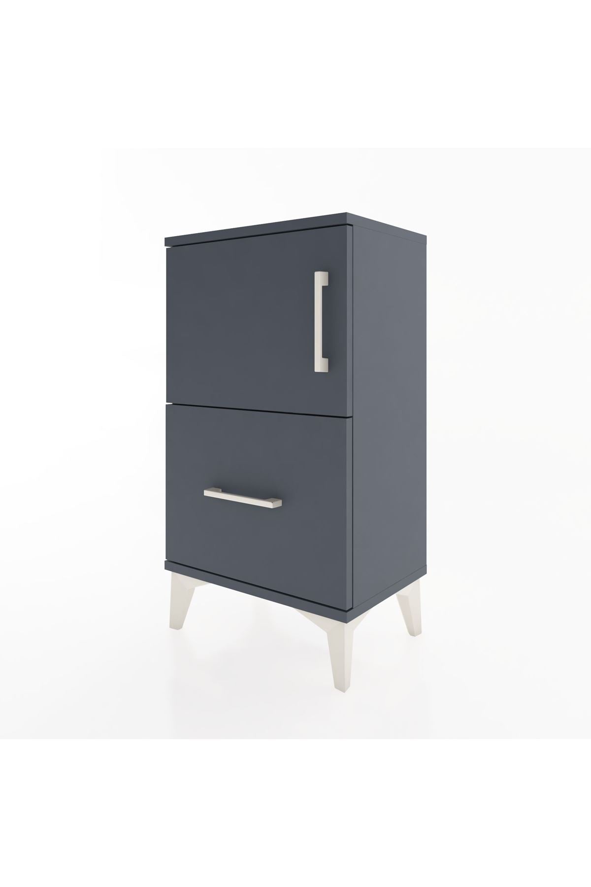 Arges Komodin 2 Raflı Tek Çekmeceli Tek Kapaklı 44x30x80 Antrasit-Antrasit