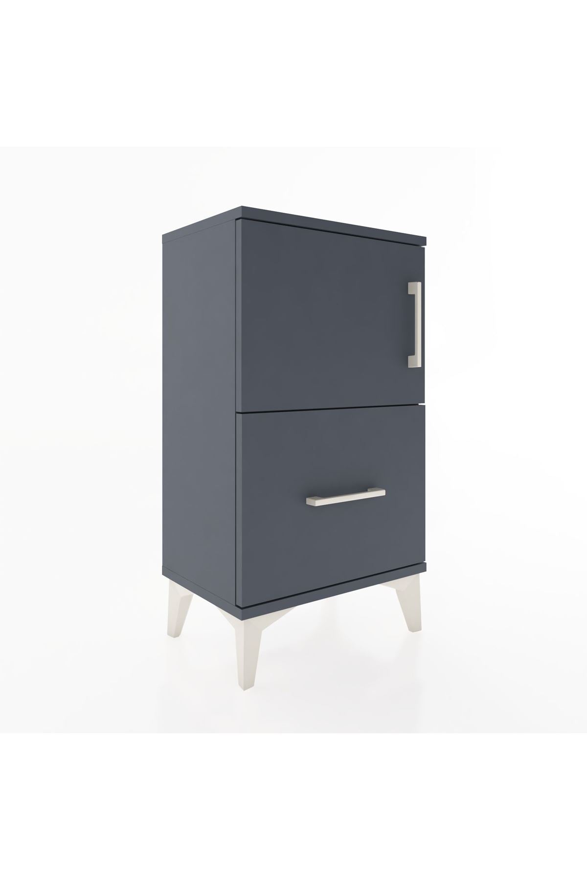 Arges Komodin 2 Raflı Tek Çekmeceli Tek Kapaklı 44x30x80 Antrasit-Antrasit