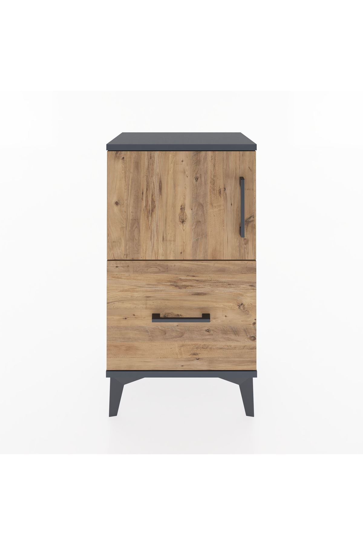 Arges Komodin 2 Raflı Tek Çekmeceli Tek Kapaklı 44x30x80 Antrasit-Çam