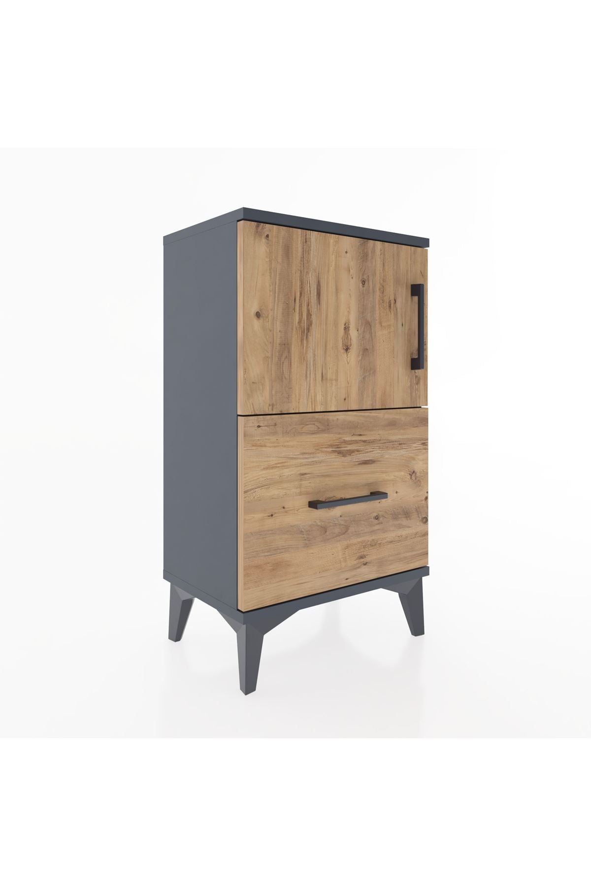 Arges Komodin 2 Raflı Tek Çekmeceli Tek Kapaklı 44x30x80 Antrasit-Çam