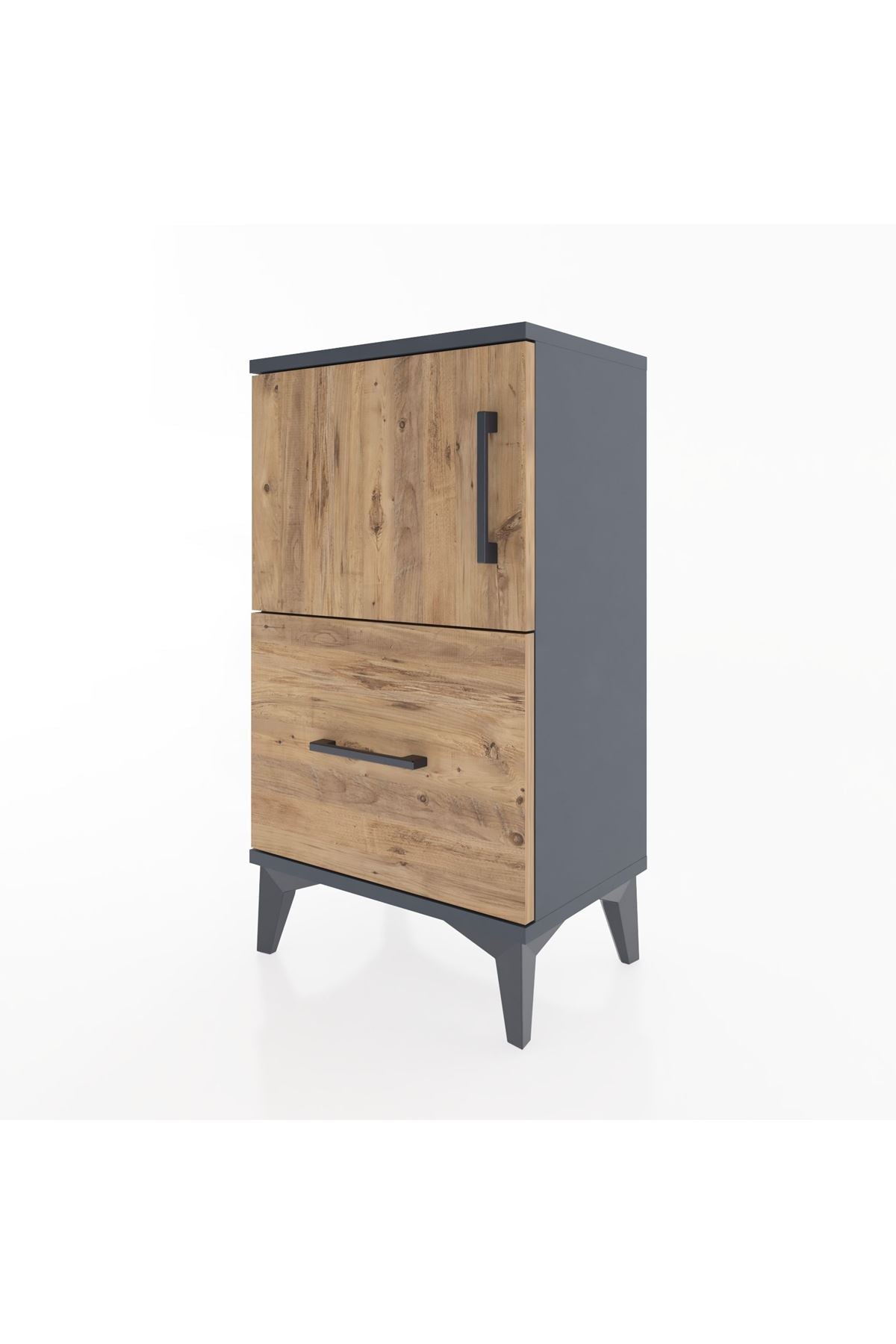 Arges Komodin 2 Raflı Tek Çekmeceli Tek Kapaklı 44x30x80 Antrasit-Çam