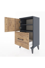 Arges Komodin 2 Raflı Tek Çekmeceli Tek Kapaklı 44x30x80 Antrasit-Çam