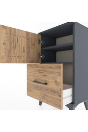 Arges Komodin 2 Raflı Tek Çekmeceli Tek Kapaklı 44x30x80 Antrasit-Çam