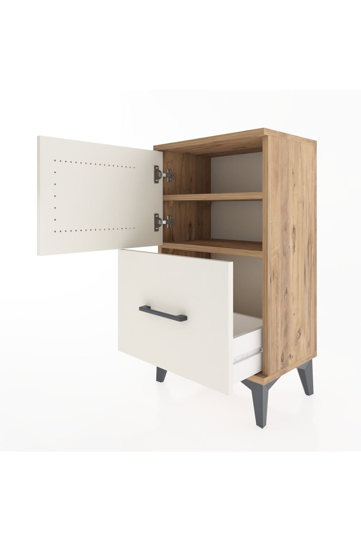 Arges Komodin 2 Raflı Tek Çekmeceli Tek Kapaklı 44x30x80 Çam-Aytaşı