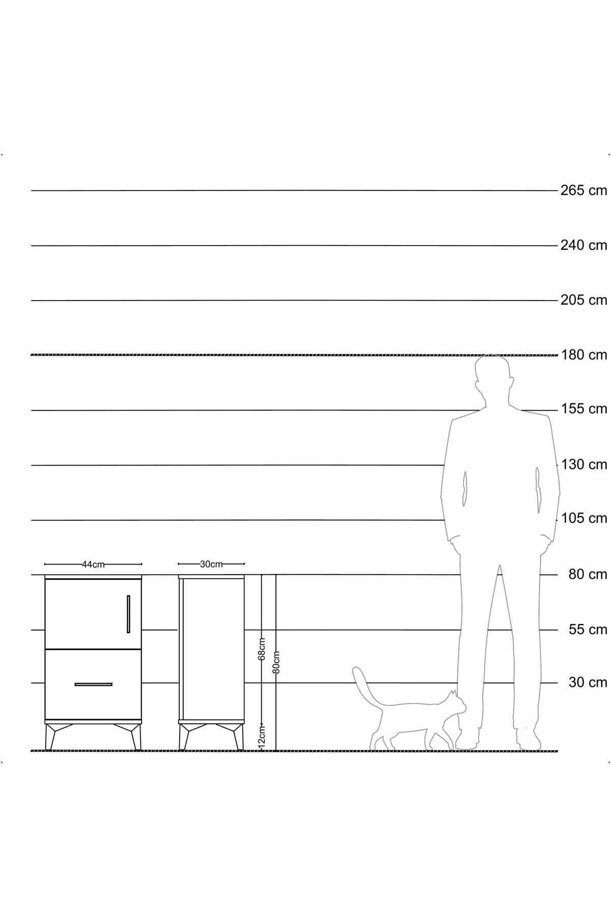 Arges Komodin 2 Raflı Tek Çekmeceli Tek Kapaklı 44x30x80 Çam-Aytaşı
