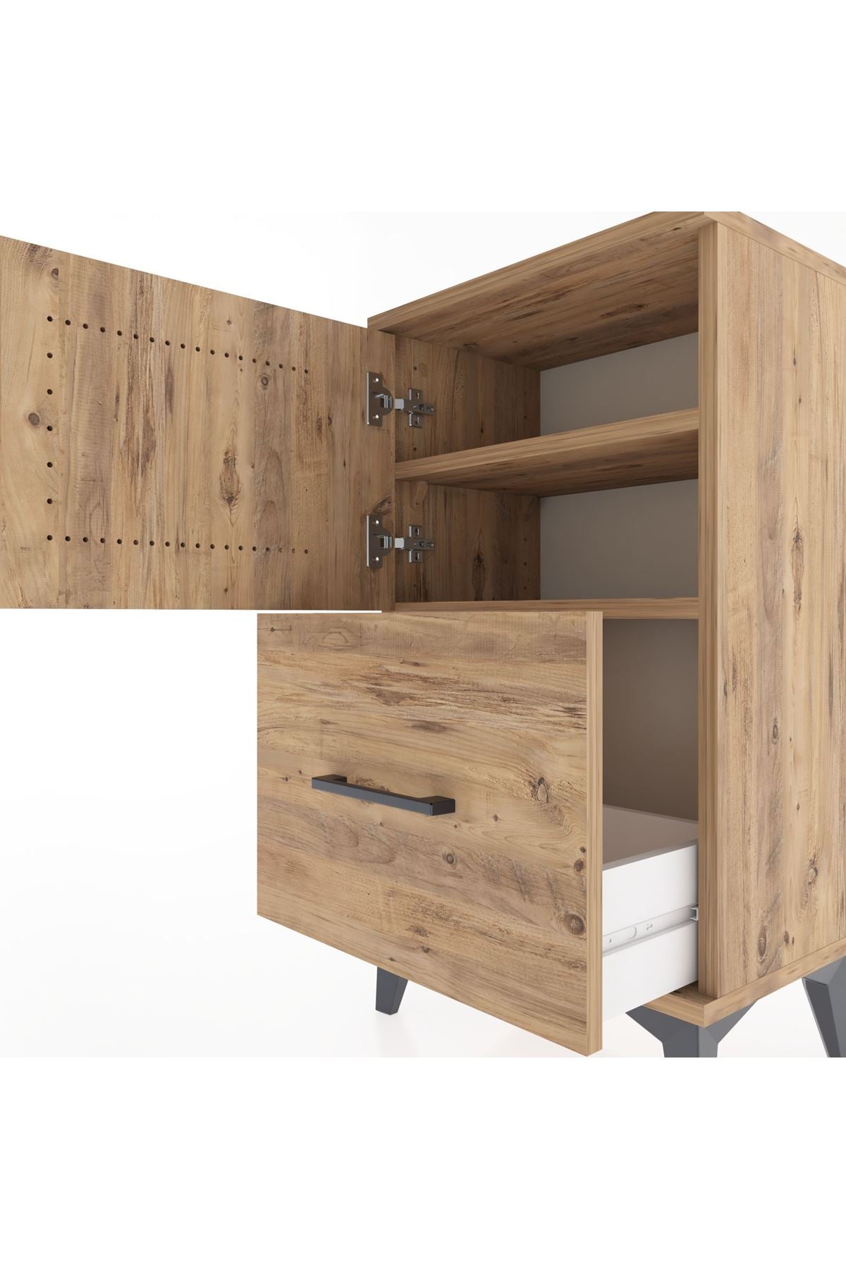 Arges Komodin 2 Raflı Tek Çekmeceli Tek Kapaklı 44x30x80 Çam-Çam