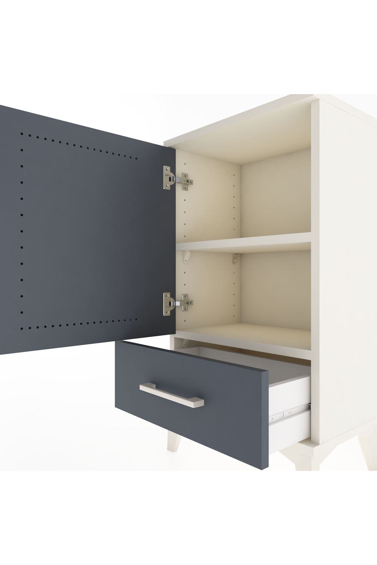 Arges Komodin 2 Raflı Tek Çekmeceli Tek Kapaklı 44x30x80 Aytaşı-Antrasit