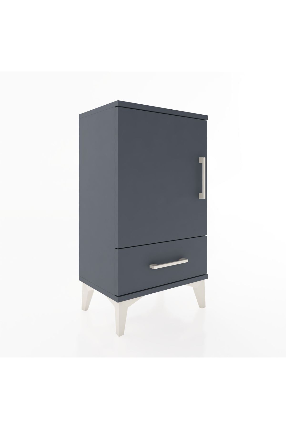 Arges Komodin 2 Raflı Tek Çekmeceli Tek Kapaklı 44x30x80 Antrasit-Antrasit