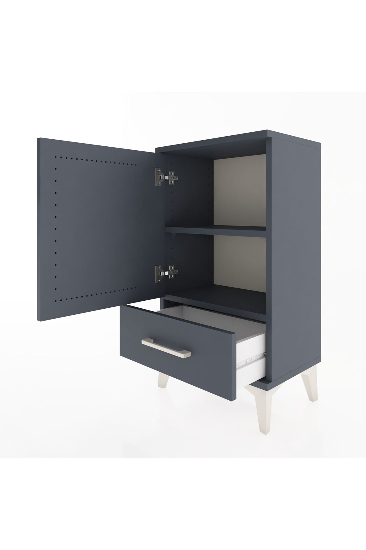 Arges Komodin 2 Raflı Tek Çekmeceli Tek Kapaklı 44x30x80 Antrasit-Antrasit