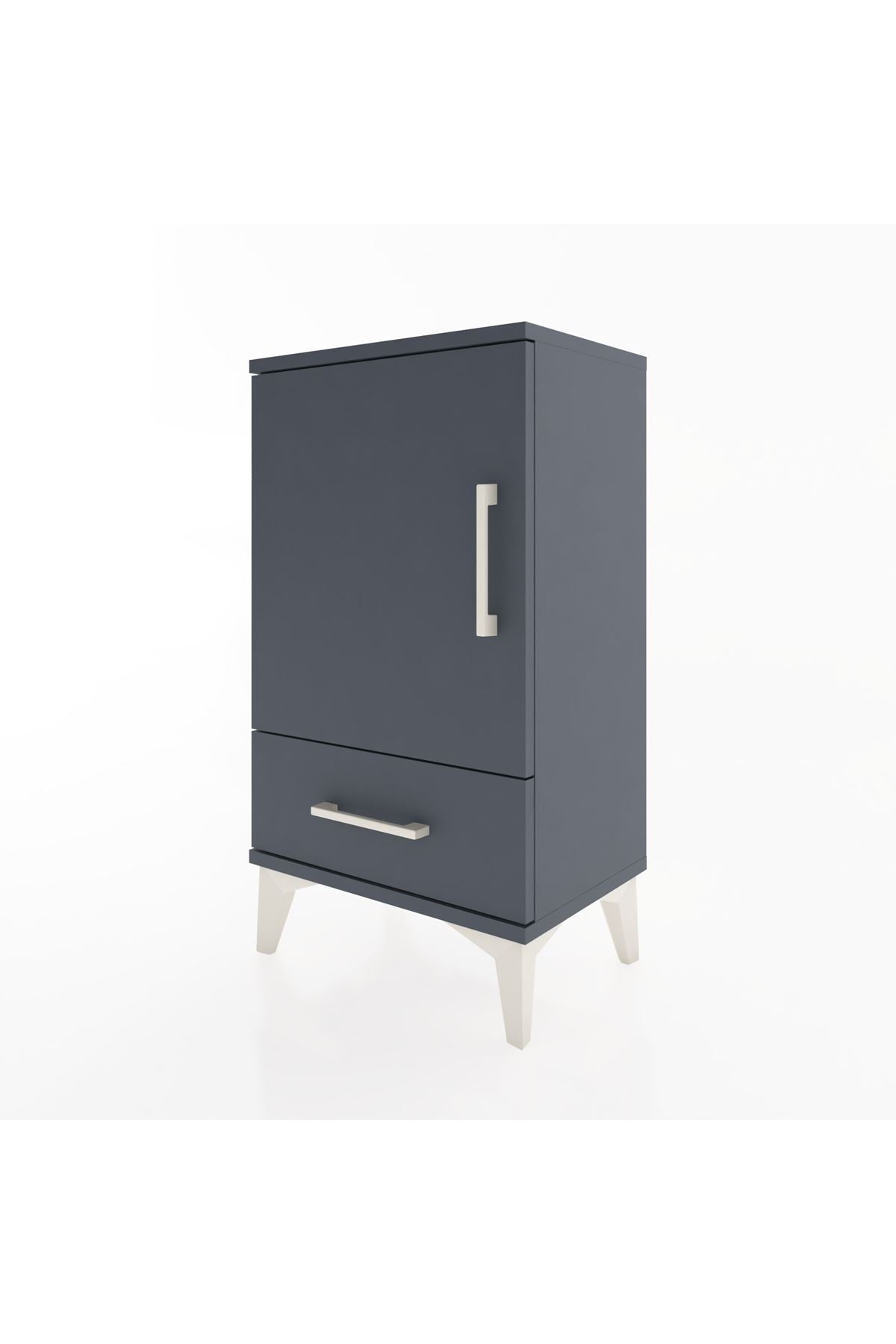 Arges Komodin 2 Raflı Tek Çekmeceli Tek Kapaklı 44x30x80 Antrasit-Antrasit