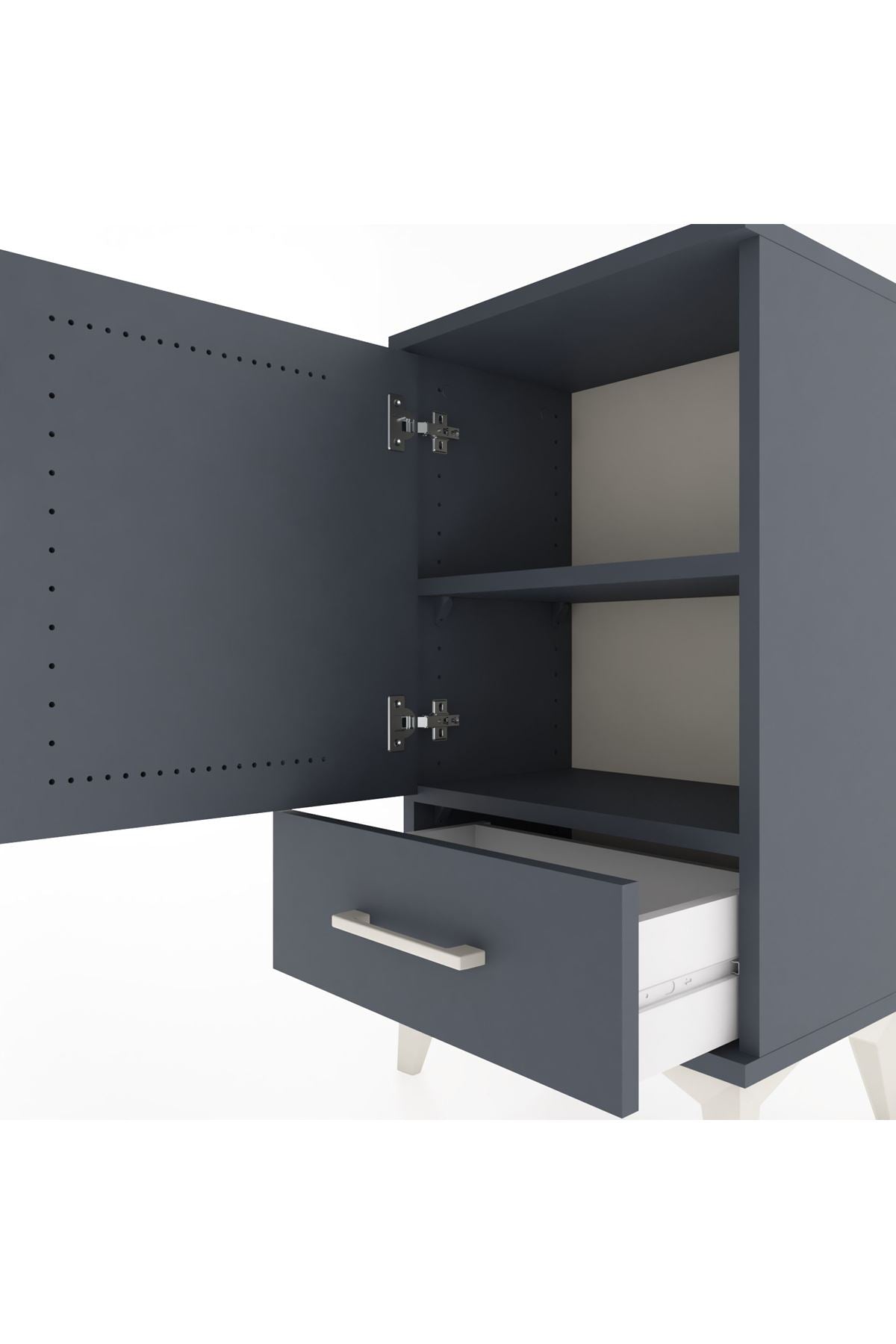 Arges Komodin 2 Raflı Tek Çekmeceli Tek Kapaklı 44x30x80 Antrasit-Antrasit